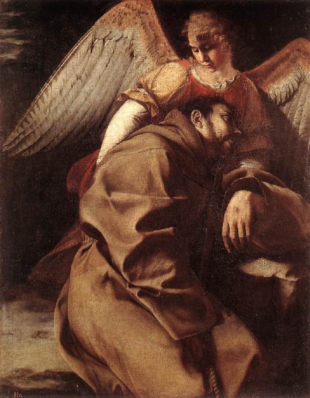 GENTILESCHI, Orazio St Francis Supported by an Angel sdgh oil painting picture